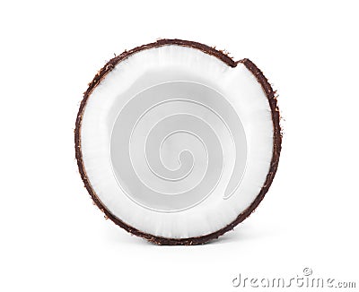 Close-up view of coconut, on white background. Exotic large coconut. Coconut kernel chunk. Stock Photo