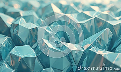 close-up view collection metallic, triangular structures with reflective, metallic sheen, creating textured, Stock Photo