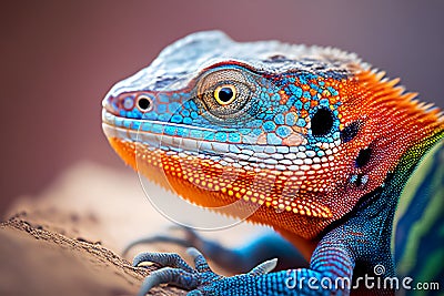 Close-up view of a colorful chameleon lizard, Ai Generated Stock Photo