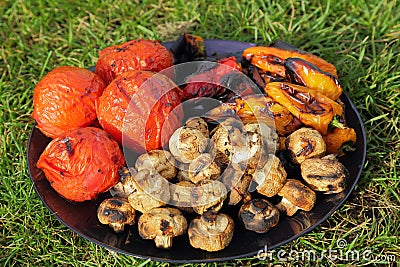 Close up view of colorful grilled vegetables on plate. . Stock Photo