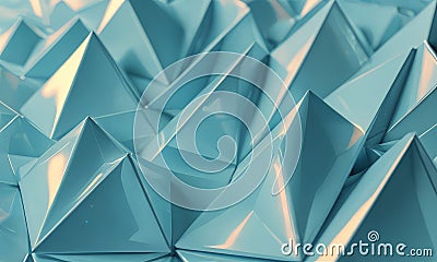 close-up view complex arrangement blue triangular shapes, with varying angles and orientations, creating Stock Photo