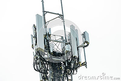 Close up view of the communications bundle in a Telco Tower Stock Photo