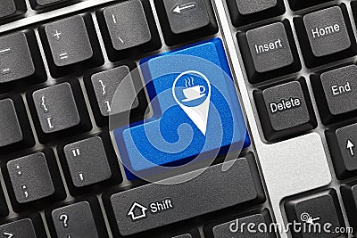 Conceptual keyboard - Blue key with cafe geolocation symbol Stock Photo