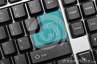 Conceptual keyboard - Blue key with Tooth symbol Stock Photo