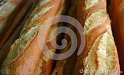 Close-up View of Crisp Fresh Baked French Bread. Stock Photo