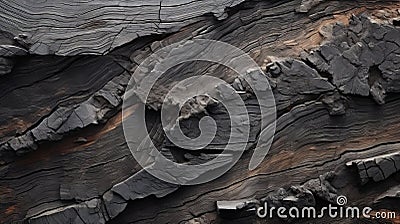 Close-up View Of Dark Wood Texture: Sculptural Landscapes And Ruined Materials Stock Photo