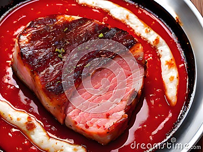 close up view of delicious asian food , beef grilled, Ai Generated Stock Photo