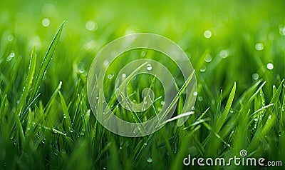 Close-up view of dense vibrant green grass. Created with AI Stock Photo