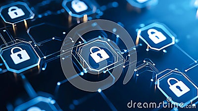 A close-up view of digital padlocks on a network interface, illustrating data security and encryption concepts in modern Stock Photo