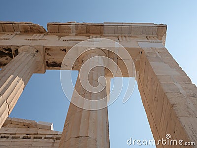 Close Up View of the Doric Columns of the Parthenon in Athens, Greece Stock Photo