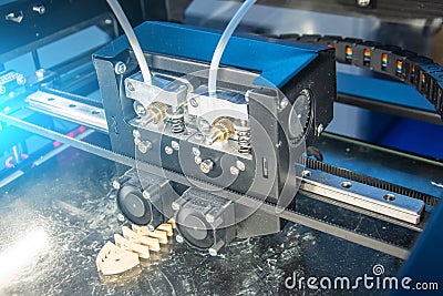 Close up view, electronic dimensional plastic printer during work in laboratory, 3D printer, 3D printing Stock Photo