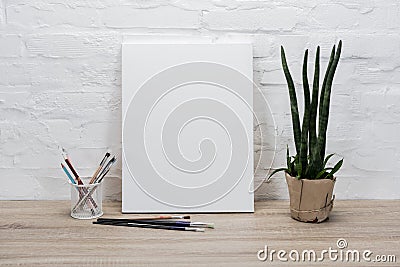 empty drawing easel on table Stock Photo