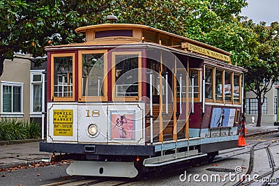 Close-up Empty Cable Car in San Francisco, CA Editorial Stock Photo