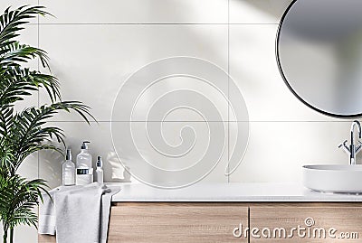 Close up view of empty modern contemporary sink counter in the bathroom 3d render Stock Photo