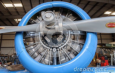 Detail of engine and propeller of vintage North American AT-6, SNJ airplane. Editorial Stock Photo