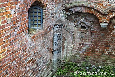 Close up view of exterior facade part of old historical building. Stock Photo