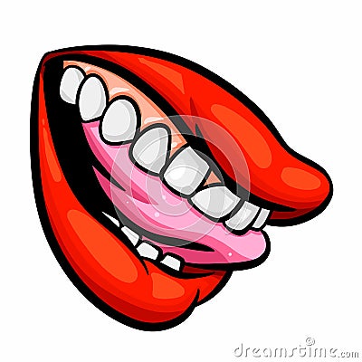 Close Up view of female smiling happy open mouth with soft pink natural lips Vector Illustration