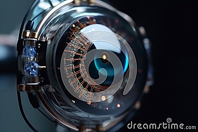 Close-up view of futuristic bionic artificial eye Stock Photo