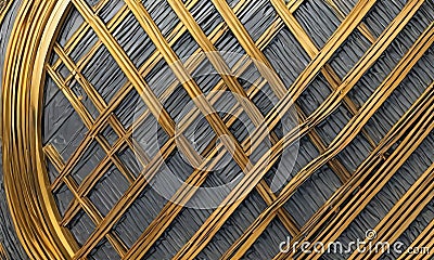 close-up view gold-colored metal lattice structure, with blurred background similar lattice pattern. Stock Photo