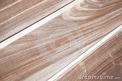 Close up view of grainy wooden bench planks Stock Photo