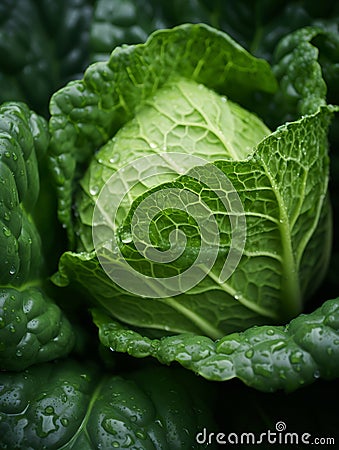 a close up view of a green cabbage Stock Photo