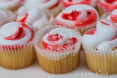 Close up view a group of a group of mini strawberry cupcakes Stock Photo