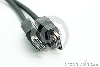 Close-up view of HDMI cables on a white background Stock Photo