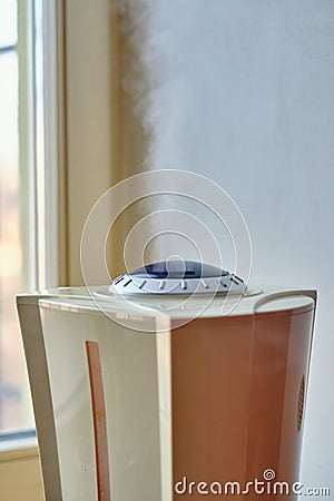 Close-up view of the humidifier working in the room Stock Photo