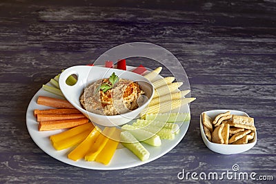 Hummus with vegetable snacks Stock Photo