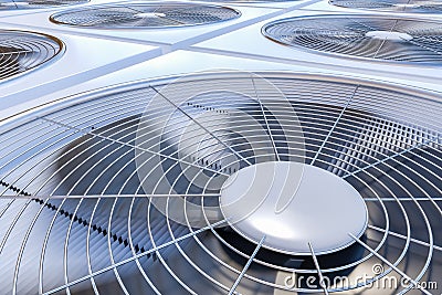 Close up view on HVAC units heating, ventilation and air conditioning. 3D rendered illustration Cartoon Illustration