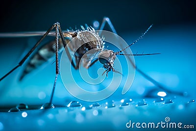 Close up view illustration of a Mosquito with water droplets Cartoon Illustration