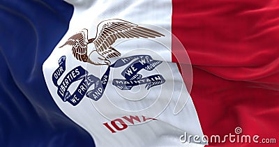 Close up view of the Iowa state flag waving in the wind Cartoon Illustration