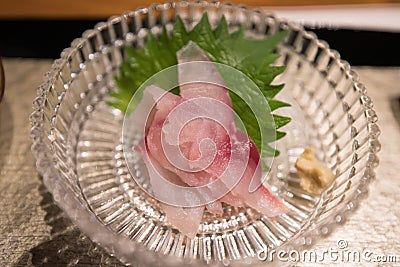 Close-up view of Japanese puffer fish sashimi Stock Photo