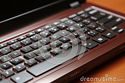 Close-up View of Laptop Keyboard on Office Desk with Productivity Tools and Stationery Stock Photo