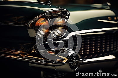 close-up view of a luxury old car captures the timeless elegance and vintage beauty of a classic automobile. Stock Photo