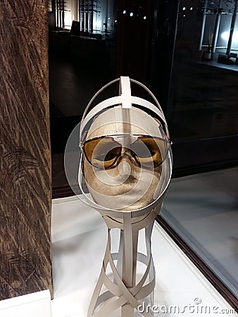 Close up view of mannequin with various fashionable sunglass in shop Stock Photo