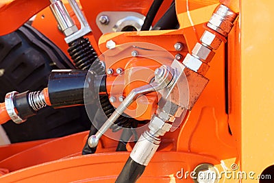Close-up view of a manual switch for the oil pipeline of agricultural seeders Stock Photo