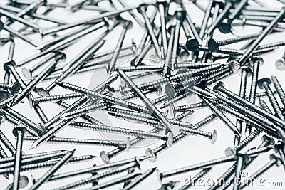 close up view of metal framing nails Stock Photo