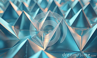 close-up view metallic surface with repeating pattern triangular shapes in shades blue and orange, creating Stock Photo