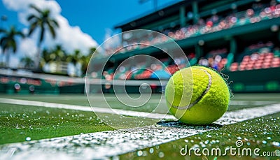 Close up view of meticulously groomed grass tennis court in preparation for upcoming tournament Stock Photo