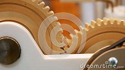 Close-up view of modern mechanism with plastic rotating gears. Media. Different working devices collection presented on Editorial Stock Photo