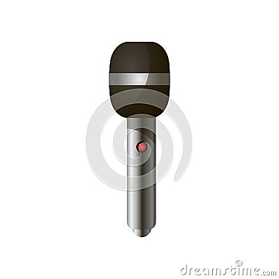 Close-up view of modern news, vocal microphone with black head and silver handle Vector Illustration