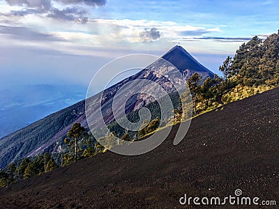 A close up view of mount fuego volcano during the day outside of Antigua, Guatemala. Stock Photo