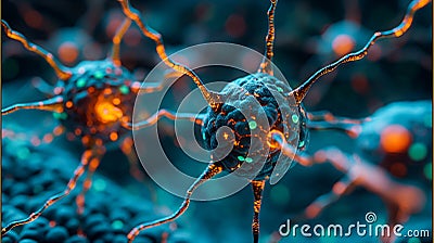 Microscopic View of a Neurone With Dendrites. Generative AI Stock Photo