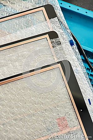 close up view of new touchscreens Stock Photo