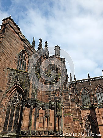 Close up view of ornate medieval stonework on the historic chester cathedral Editorial Stock Photo