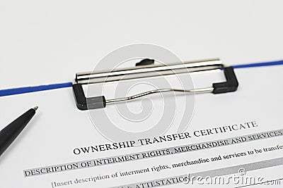 Ownership transfer certificate Stock Photo