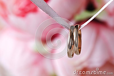 Close up view of pair golden wedding rings Stock Photo