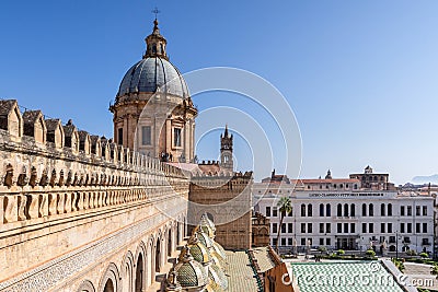 Close up view of the Palermo Cathedral or Cattedrale di Palermo dome structure in a nice sunny afternoon in Palermo, Sicily Editorial Stock Photo