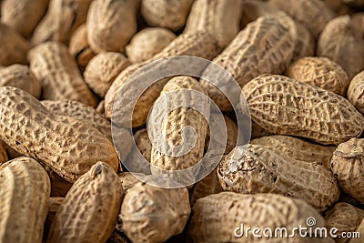 Close-up view of peanut in a shell. Food background. Top view Stock Photo